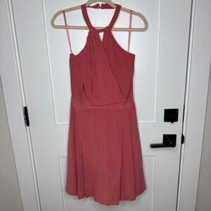 Space Style Concept Italy Dress Halter Neck Sleeveless Pleated Red Coral Sz 10 M